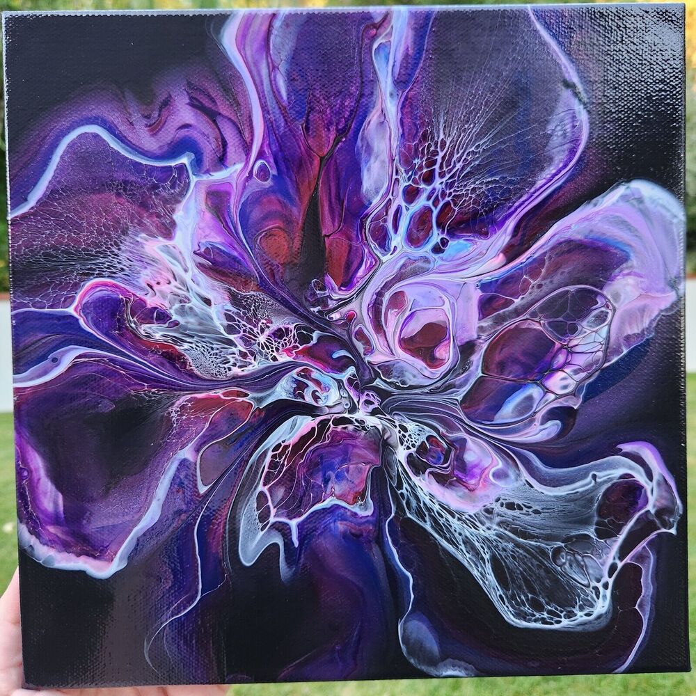 10 x 10 inch original abstract painting - purple bloom